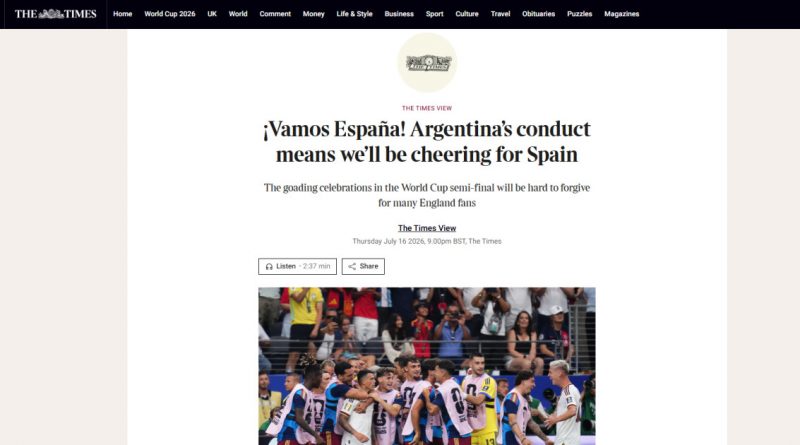 The Times se rinde a España: hartos de las burlas argentinas, apoyan a la Roja en la final del Mundial